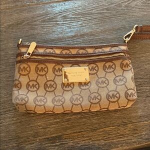 Michael Kors Tan and Brown Logo Wristlet